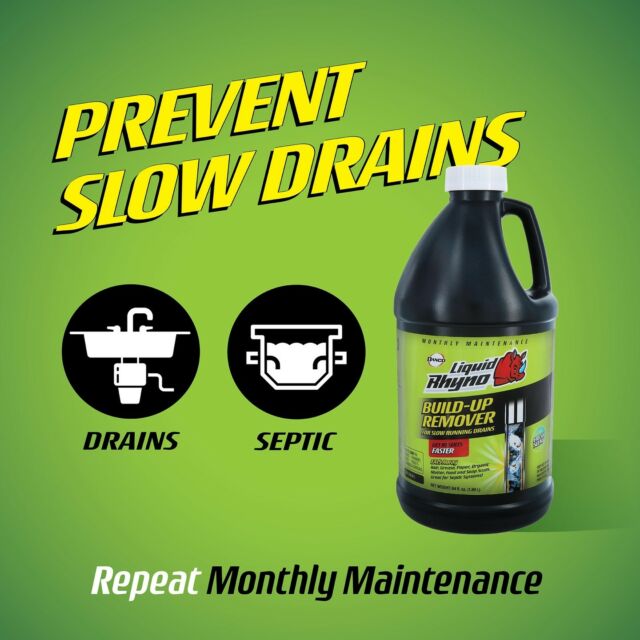 Slow drain got you down?  Liquid Rhyno Build Up Remover uses powerful enzymes to dissolve gunky buildup and get your drains flowing freely again!  Find it at Wal-Mart and kiss slow drains goodbye! https://bit.ly/3NGYfH6  #LiquidRhyno #BuildUpRemover #WalMart #MonthlyMaintenance #DrainCare #DrainCleaning #Enzymes #CleanHome
